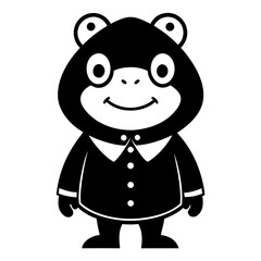 Cartoon Frog in Raincoat vector clean black silhouette design white background