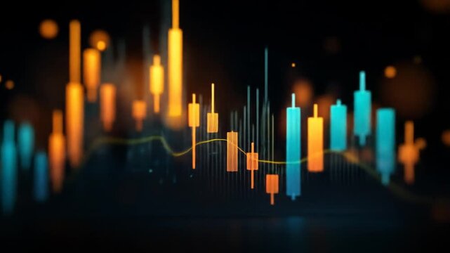 Abstract financial data visualization with glowing chart elements - Powered by Adobe
