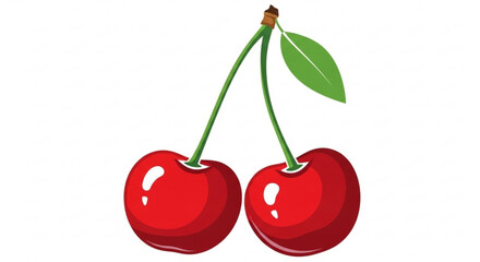 Two vibrant red cherries hang together, their stems intertwined, a symbol of summer sweetness and juicy delight