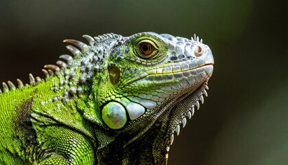 Obraz premium Close-up profile of a vibrant green iguana