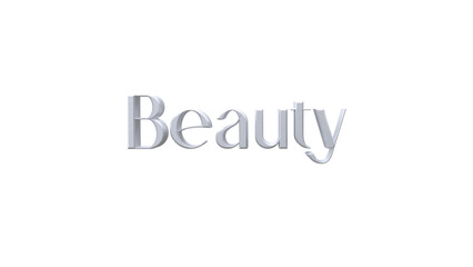 3D Render Text “Beauty” – Elegant White Font Typography on Transparent Background