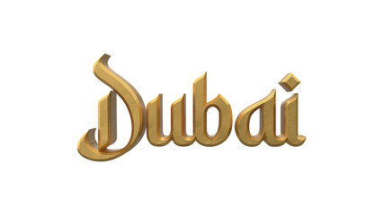 3D Render Text &ldquo;Dubai&rdquo; &ndash; Golden Arabic Typography on Transparent Background