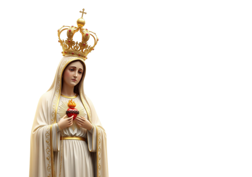 Statue of the Immaculate Heart of Mary with Crown Isolated on White