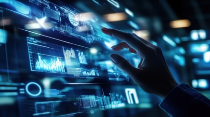 Fototapeta premium Person interacting with futuristic digital interface