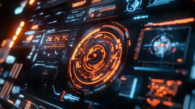 Futuristic digital user interface displaying data in cockpit