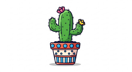 A cute cactus in a pot with flowers, perfect for adding a touch of desert charm to your design projects