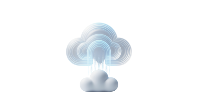 Modern 3D cloud computing concept symbolizing data storage, network connectivity, and information technology solutions for businesses and global communication