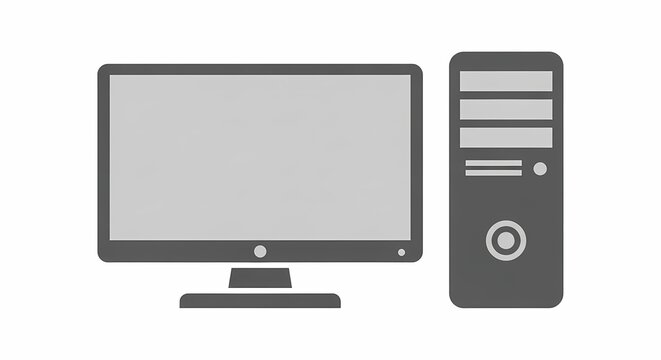 Desktop Computer Monitor and Tower PC Flat Icon Vector Illustration