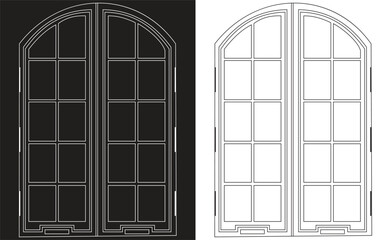Silhouette of Arc, wooden, double door drawing, two variations with black and white background, EPS 10