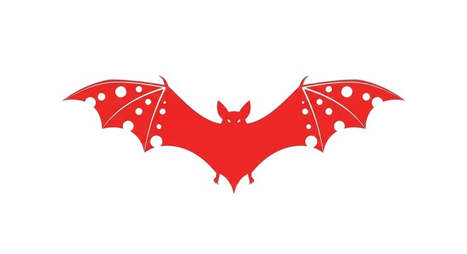 Red Bat Silhouette with Spread Wings Isolated on White Background