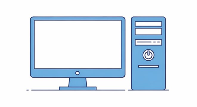 Desktop Computer with Monitor and Tower Icon Isolated on White Background