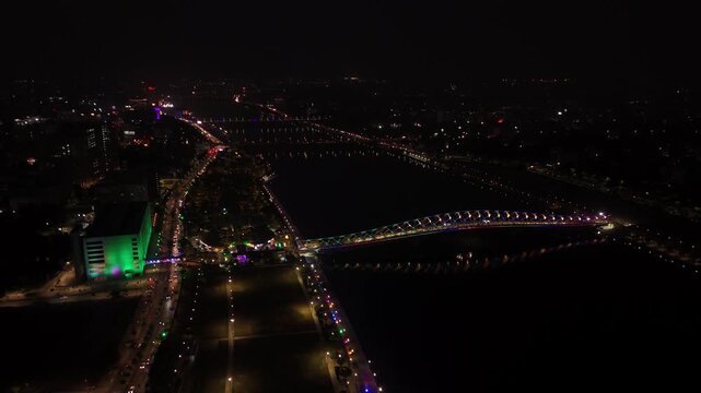 Atal Bridge, Ahmedabad City, Night View, Ahmedabad, Gujarat, India.