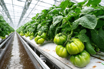 Modern high tech greenhouse showcasing fresh vegetables in a sustainable farming environment