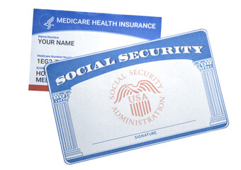 Social Security and Medical health insurance card top view, with transparent png backdrop
