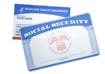 Social Security and Medical health insurance card top view, with transparent png backdrop
