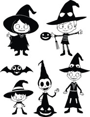 Spooky and Cute Halloween Characters Line Art 