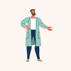 Male doctor. Young smiling man medic worker in uniform scrub. Flat minimalistic modern design. Vector illustration.