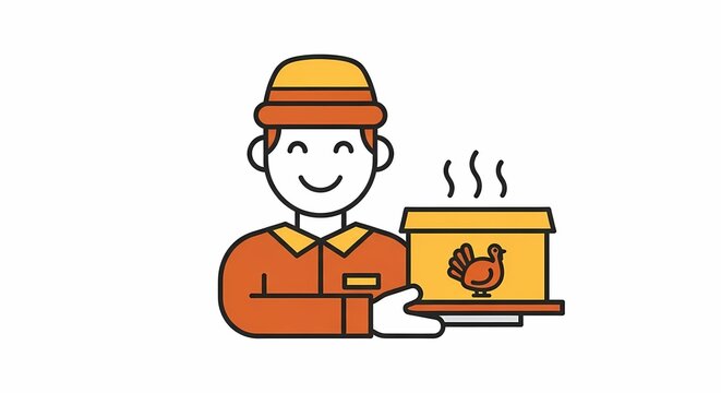 Coffee Delivery Courier with Hot Drink Box Icon, Fast Beverage Shipping Illustration