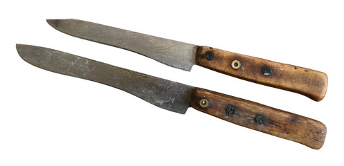 old rusty pair of knives isolated on transparent background