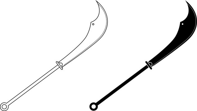 outline silhouette guandao polearm icon set