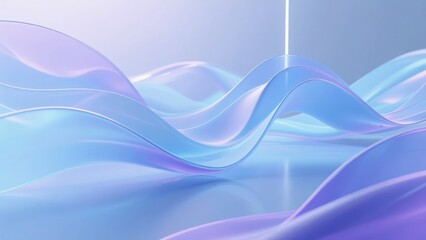 Abstract flowing waves in soft blue and purple hues with smooth gradients and reflective surface