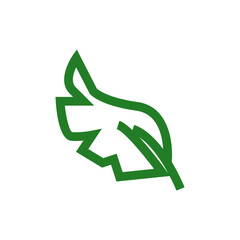 Green stylized leaf icon with bold lines, representing ecology, freshness, and sustainability.