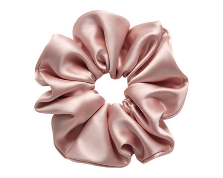 Elegant pink satin scrunchie hair accessory on black background