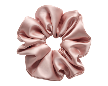 Elegant pink satin scrunchie hair accessory on black background