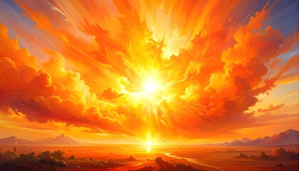 Fiery sunset explodes through clouds