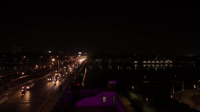 Atal Bridge, Ahmedabad City, Night View, Ahmedabad, Gujarat, India.