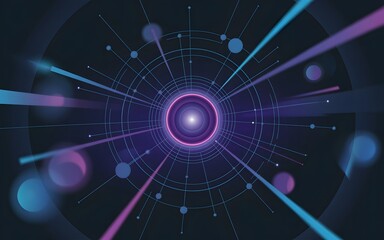 Fototapeta premium Abstract visualization of a central point emitting light beams, representing data flow or technological progress