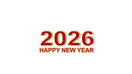 Happy New Year 2026 Vector Illustration – Red and Gold Elegant Text Design on White Background