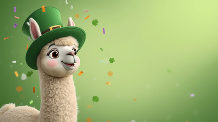 Naklejka premium Llama wearing a green hat celebrating St. Patrick's Day