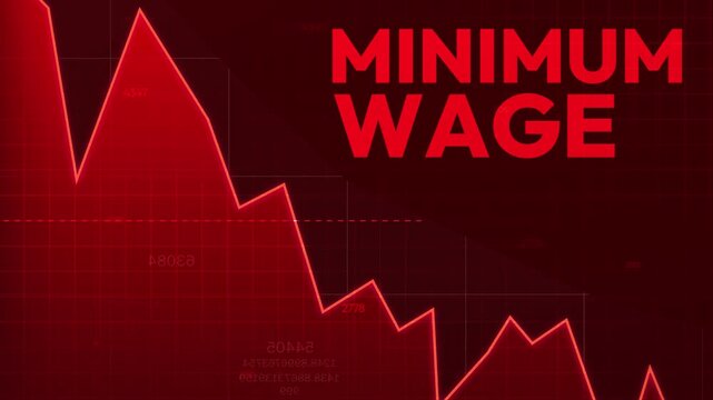 A graph of Minimum wage going down in red color 4k animation, typography