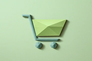 Origami Shopping Cart Icon – Flat Pastel Green © TRVNK