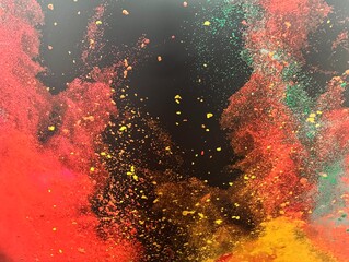  splattered paint in shades of red, orange, and yellow on a dark blue or black background