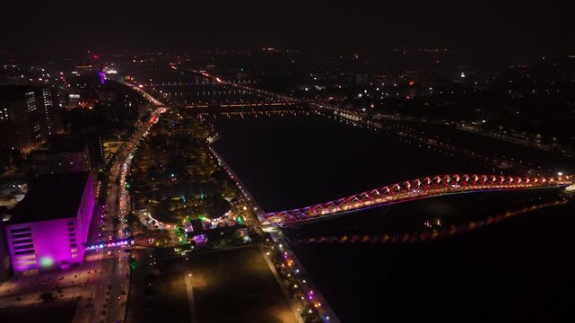 Atal Bridge, Ahmedabad City, Night View, Ahmedabad, Gujarat, India.