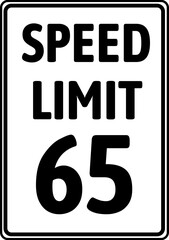 Speed limit 65 mph traffic sign, Speed limit 65 miles per hour road sign