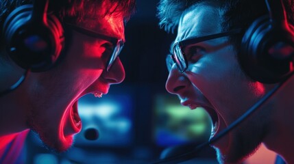 Two gamers in heated moment during esports competition