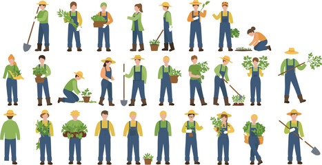 Diverse Set of Farmers Working in Gardens: Flat Vector Illustrations of Agricultural Workers, Gardeners, and Rural Life Activities for Sustainable Farming, Organic Produce