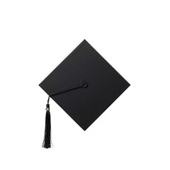 Black graduation cap with tassel, symbolizing academic achievement.