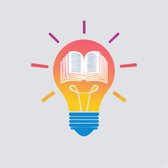 Creative illustration of a lightbulb with an open book inside, representing knowledge and ideas.