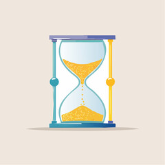 An illustration of a classic hourglass with yellow sand flowing from the top bulb to the bottom bulb.