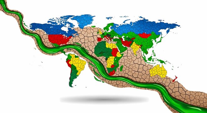 Middle East Political Map with National Flags and Border Line Illustration