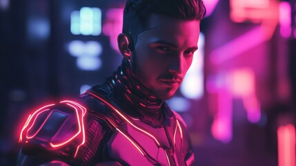 Man with futuristic illuminated suit
