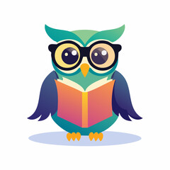 An illustrated owl with glasses is reading a book, showcasing knowledge and wisdom.