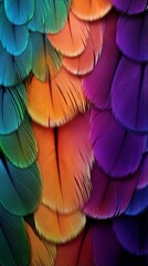 Obraz premium Super close-up of colored feathers. Macro background of wings of a bird.