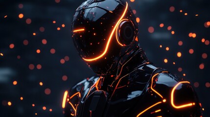 Futuristic armored figure with glowing accents