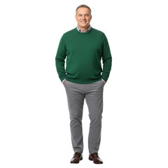 Fototapeta premium Confident mature man posing in comfortable casual attire on transparent display