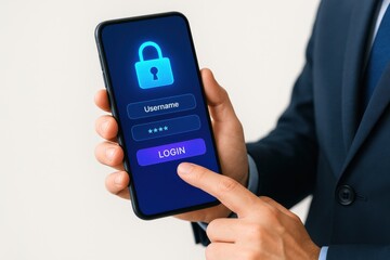 Stylish Businessman Using Mobile Phone with Secure Login Screen and Password Protection Features